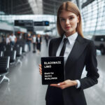 Airport meet & greet services with female girl wearing black suit in tie holding an iPad